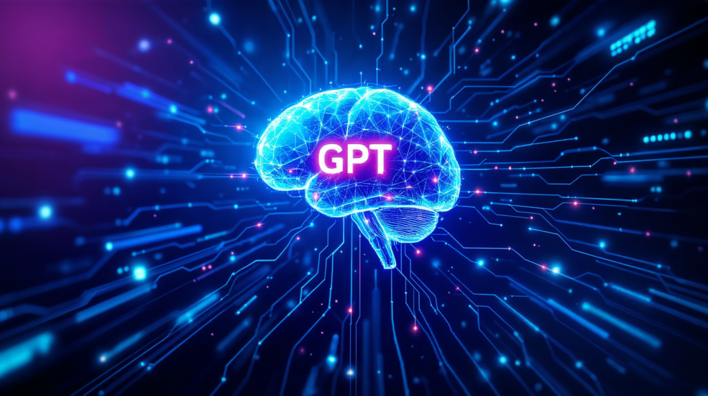 GPT-5.5 OpenAI's latest AI model with futuristic neural network interface visualization